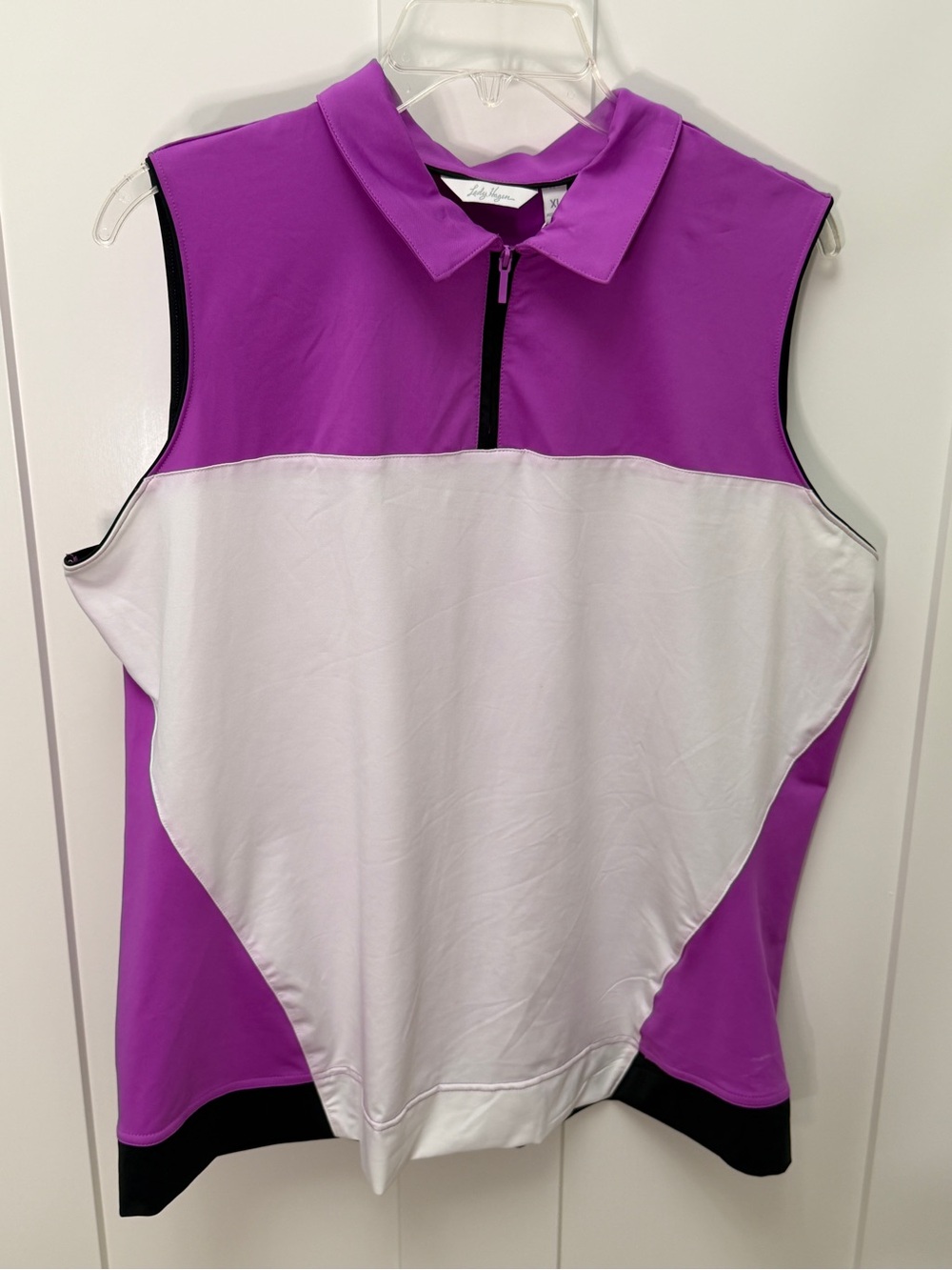 NWT-Lady Hagen Purple & White Sleeveless Zip Golf Top